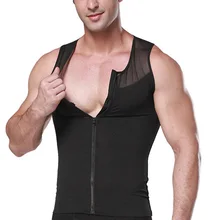 Передняя молния жилет пояс для похудения утягивающий корсет черный белый талия контроль Топы утягивающий пояс для живота Футболка мужская корректирующая