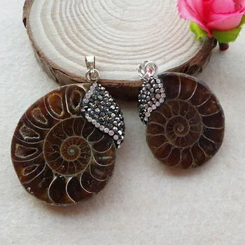 

5pcs Natural Druzy geode nautilus Stone Pendant, Paved rhinestone Crystal Caps Charms Finding For Necklace Jewelry PD40