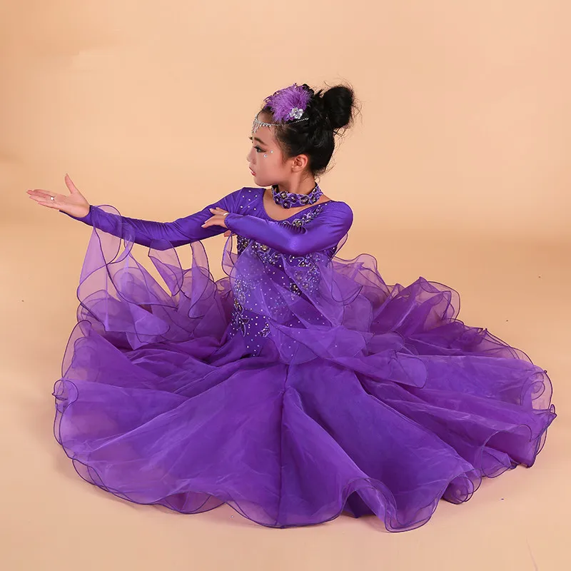 

Purple ballroom dancing dresses for kids ballroom dresses flamenco waltz dresses girls standard dance dress dancewear
