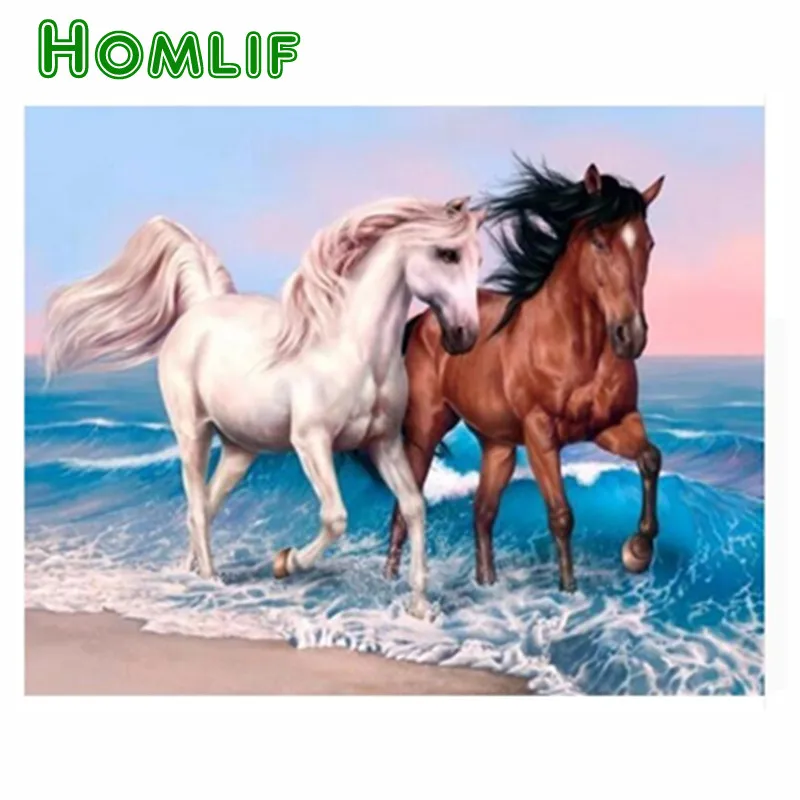 

HOMLIF 5D DIAMOND round EMBROIDERY Rhinestones Christmas Decorations For Home Hobby Needlework Mazayka Diamond Painting Horses
