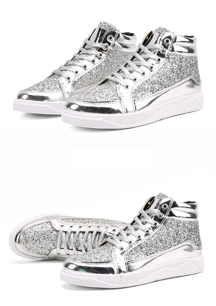 Brand Men Shoes 2018 Fashion Sequined Men Boots Bling Side Zipper High Top Shoes Man Casual Flat dancing street Hip hop Shoes (17)