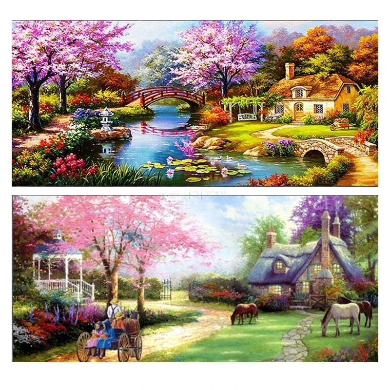 

DIY diamond painting cross stitch House Scenery Needlework 5D embroidery round Crystal resin 70*35cm W215
