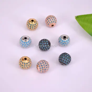 

10Pcs 10mm Micro Pave Blue CZ Round Spacer Beads For Jewelry Making DIY Bracelets & Necklaces