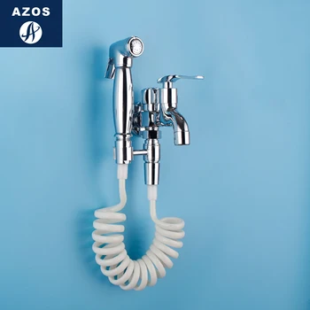 

Azos Bidet Faucet Pressurized Sprinkler Head Brass Chrome Cold Water Two Function Toilet Wash Washing Machine Round PJPQ016