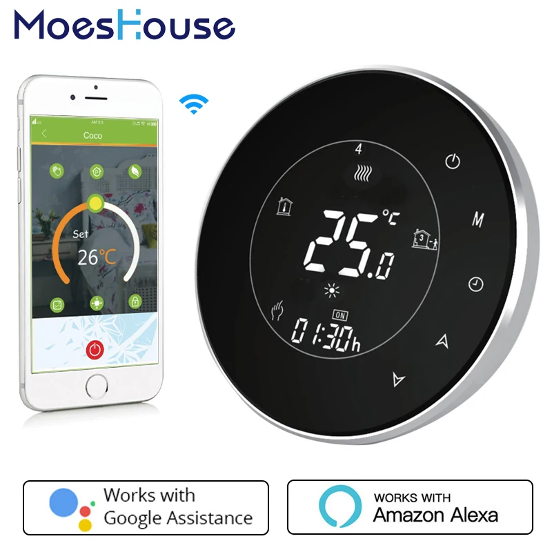 Продажа BHT 6000 GBLW сенсорный ЖК экран электрический подогрев пола термостат подсветка wifi 16A работает с Alexa Google Home