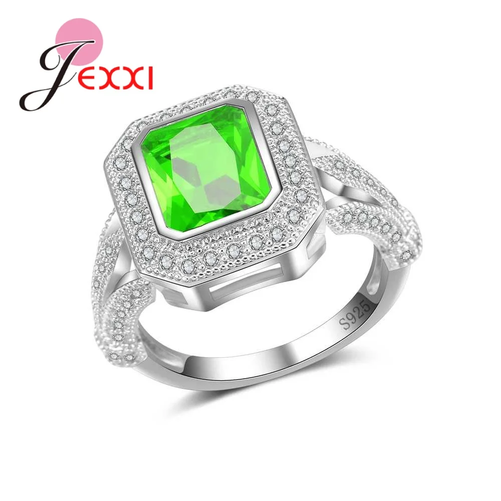 Trendy Square Green Pattern Rings For Sweaty Women 925 Sterling Silver Crystal Design Pretty Good Birthday Party Presents | Украшения и