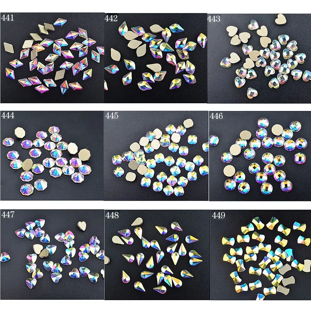

10Pcs/Pack 10Pcs Women Fashion 3D Nail Art Rhinestone Flat Shaped Elongated Glass Colorful Stone DIY Art Tips Manicure Decor