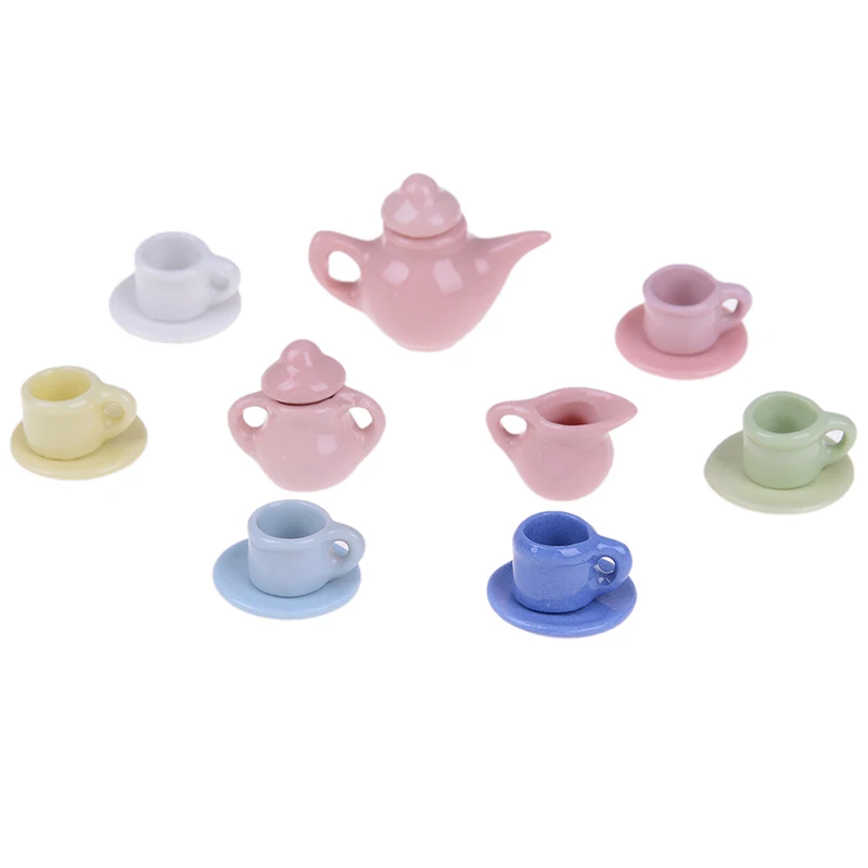 15Pcs 1:12 Scale Doll House Furniture Tableware China Dolls Ceramic Miniature Tea Sets