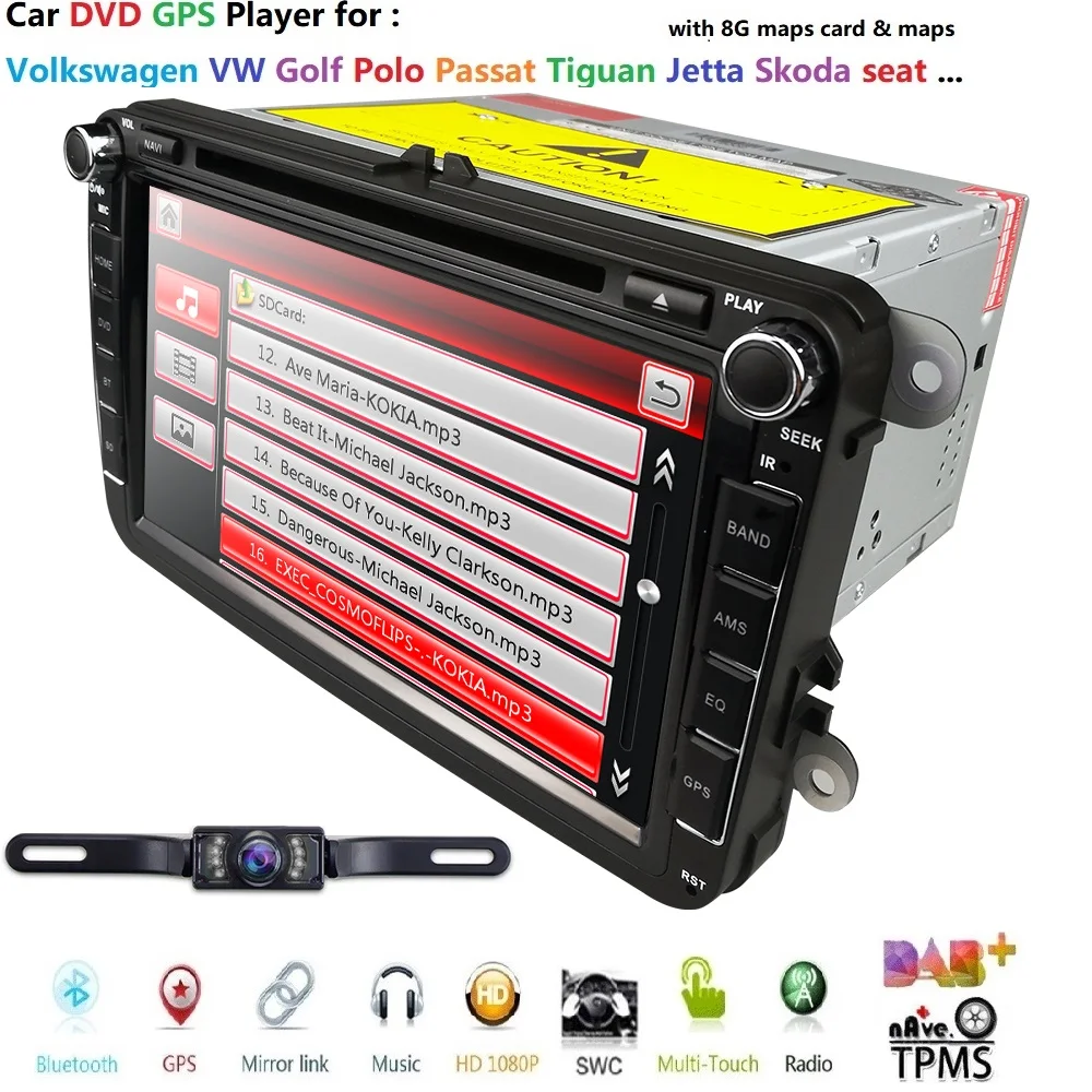 Sale Ossuret 2Din 8Inch Car DVD Player For V W/Volkswagen/Passat/POLO/GOLF/Skoda/Seat/Leon DAB+ GPS RDS SWC rear camera FM/AM radio 3