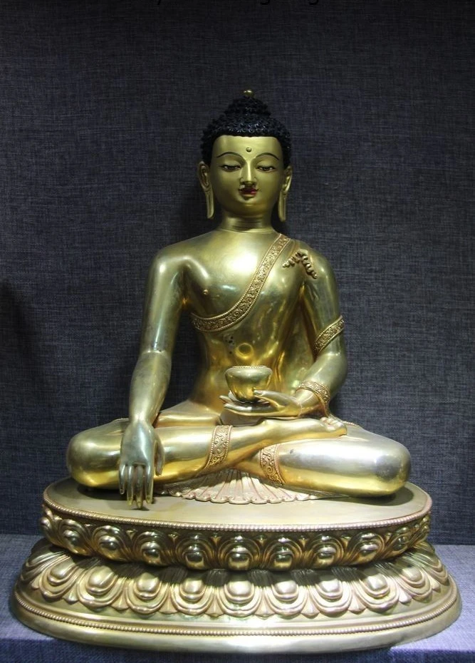 19 China Buddhism Copper Bronze 24K Gold Gild Sakyamuni shakyamuni buddha Statue | Дом и сад