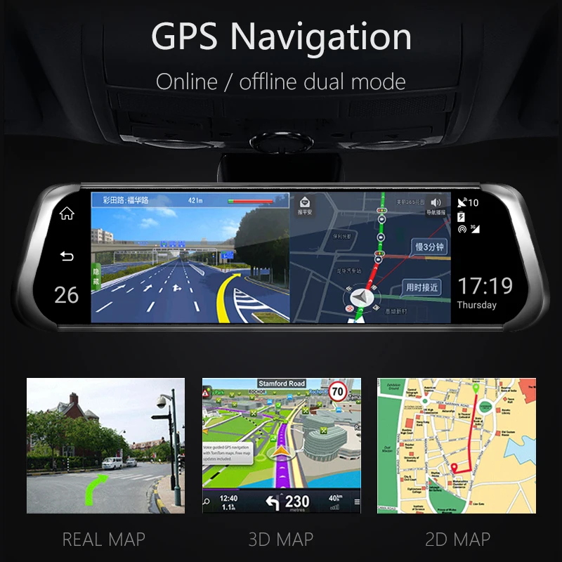 Jansite 1" 4G сенсорный экран Автомобильный видеорегистратор Android gps навигация ADAS видео рекордер зеркало заднего вида с 1080P резервная камера