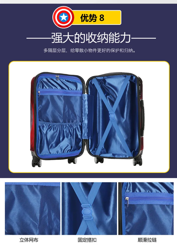 ZYJ Kids Iron Man Captain America Travel Rolling Luggage Cartoon Spiderman Batman Spiderman Suitcase Airplane Trolley Luggage (13)