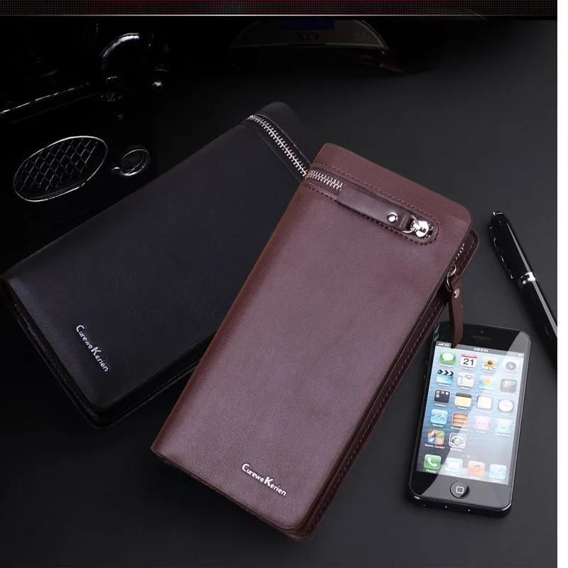 

New 2018 Luxury Zipper Men Wallets Large Capacity Genuine Leather Brand Mens Clutch Wallet Purse Male Handbags Cell Phone Bag