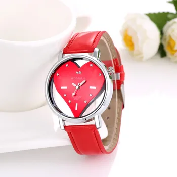 

2019 luxury women's Top Brand watch women heart shaped wristwatch Exquisite Peach Heart Design Leather Wristband Watch - B384