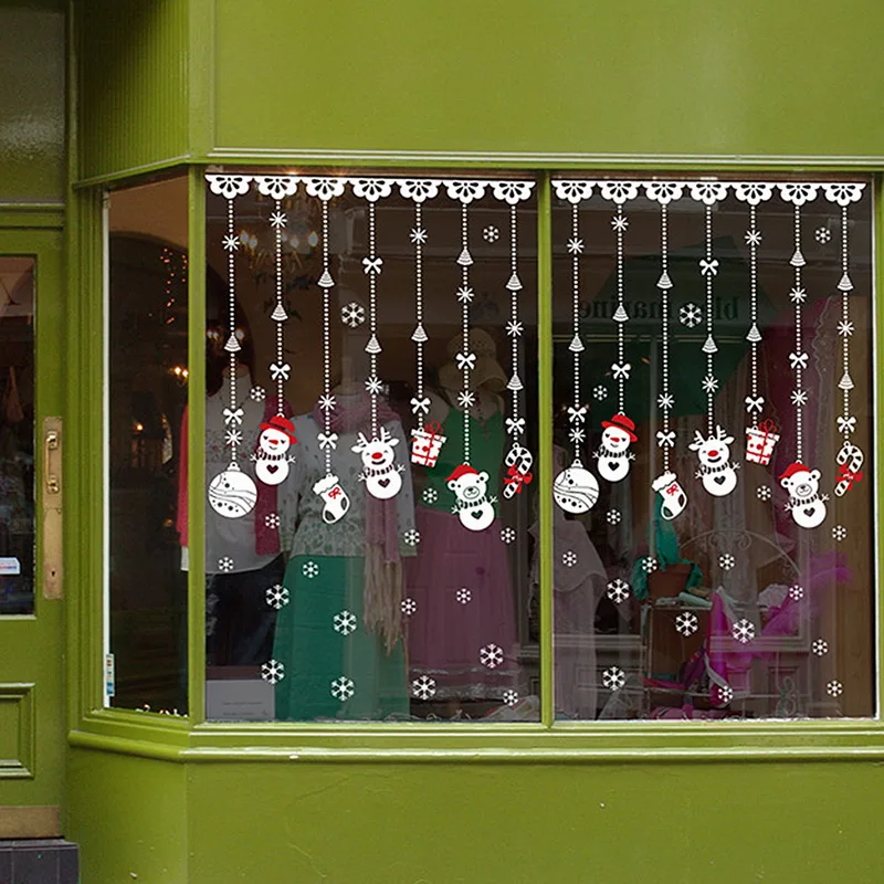 Стеклянные Настенные стикеры снежинки Рождественские украшения для дома Санты фрески олень витринные наклейки Украшенные год