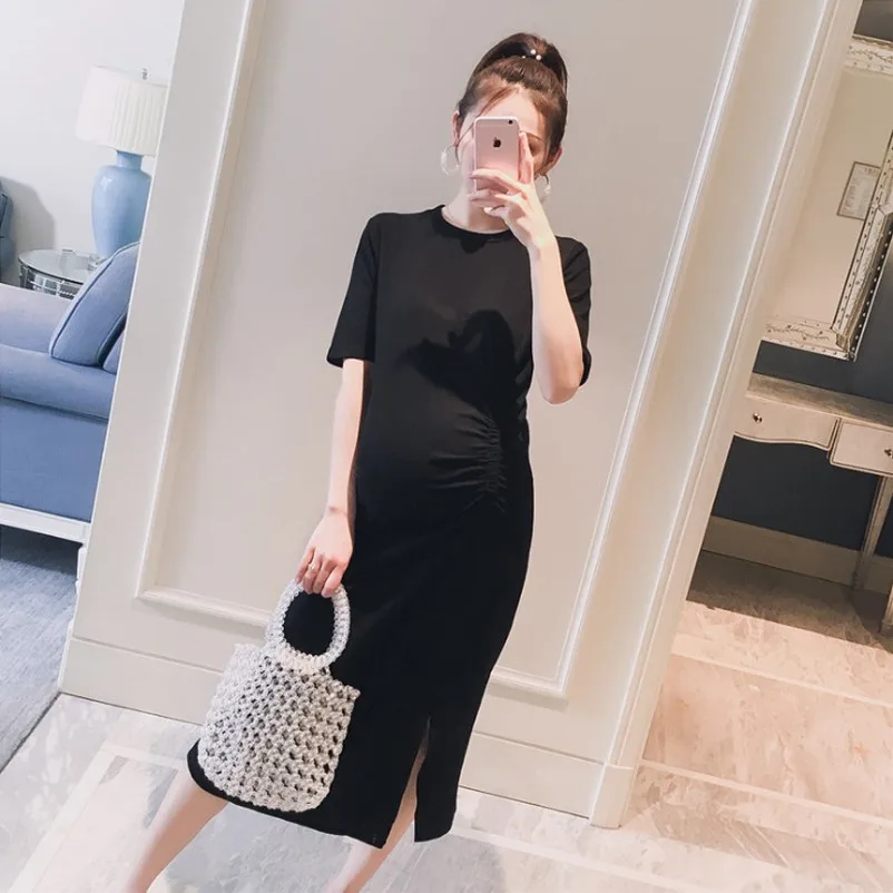

Maternity Dress Summer New Fashion Round Neck Stretch Thin Dress Clothes For Pregnant Women Charming Pregnancy Dress