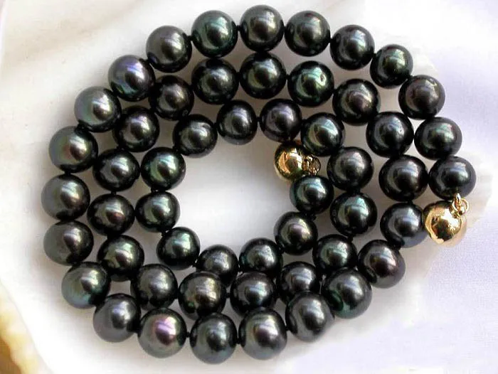 

AAA 17" 11MM PEACOCK BLACK ROUND FRESHWATER PEARL NECKLACE MAGNET CLASP NEW