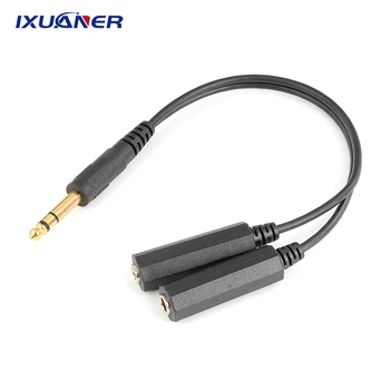 

2 In 1 Gold Plating 6.35mm Male Plug Stereo To 2 Dual Female Jack Connector Audio Speaker Cable Splitter Adapter Cable Converter