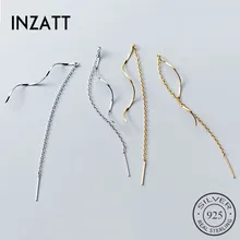 INZATT, настоящее 925 пробы, серебряная цепочка, волнистая кисточка, элегантные Висячие серьги для женщин, милые, вечерние, минималистичные, хорошее ювелирное изделие, подарок