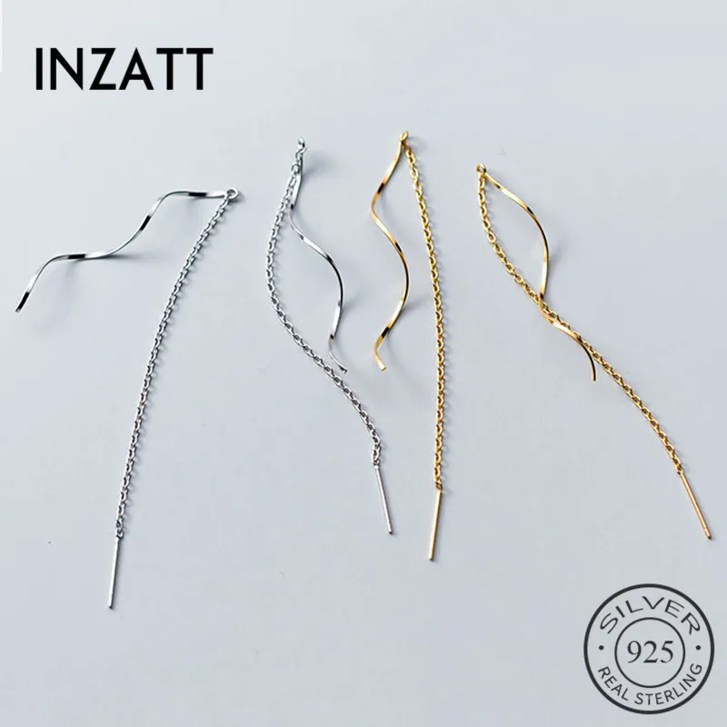 

INZATT Real 925 Sterling Silver Chain Wave Tassel Elegant Drop Earrings For Women Cute Party Minimalist Fine Jewelry 2019 Gift