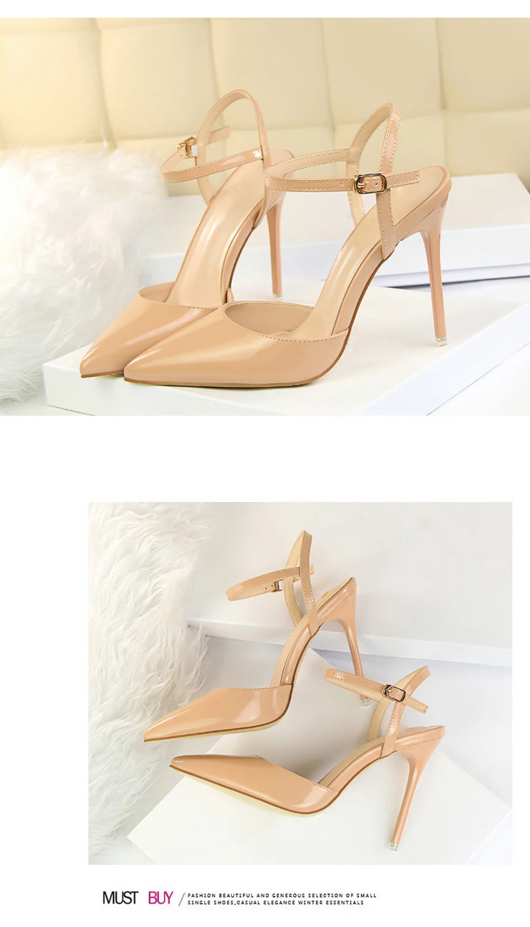 Plardin Women Concise Fashion Ankle Strap Shoes Woman Pointed Toe Thin Heels women's Buckle Slingbacks Pumps High Heels