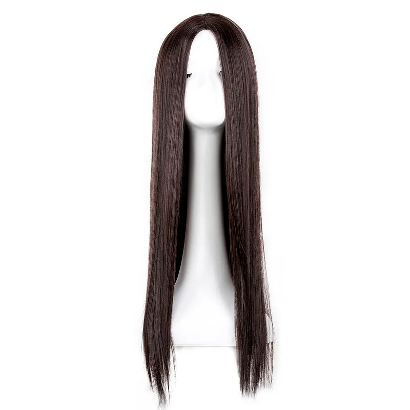 Black Wig Fei-Show Synthetic Heat Resistant Long Straight Middle