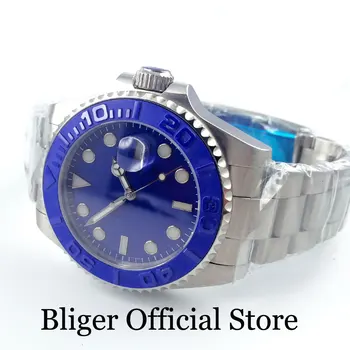 

40mm Sapphire Crystal Auto Date Sterile Blue Dial Brushed Bezel Stainless Steel Strap Automatic Men's Watch