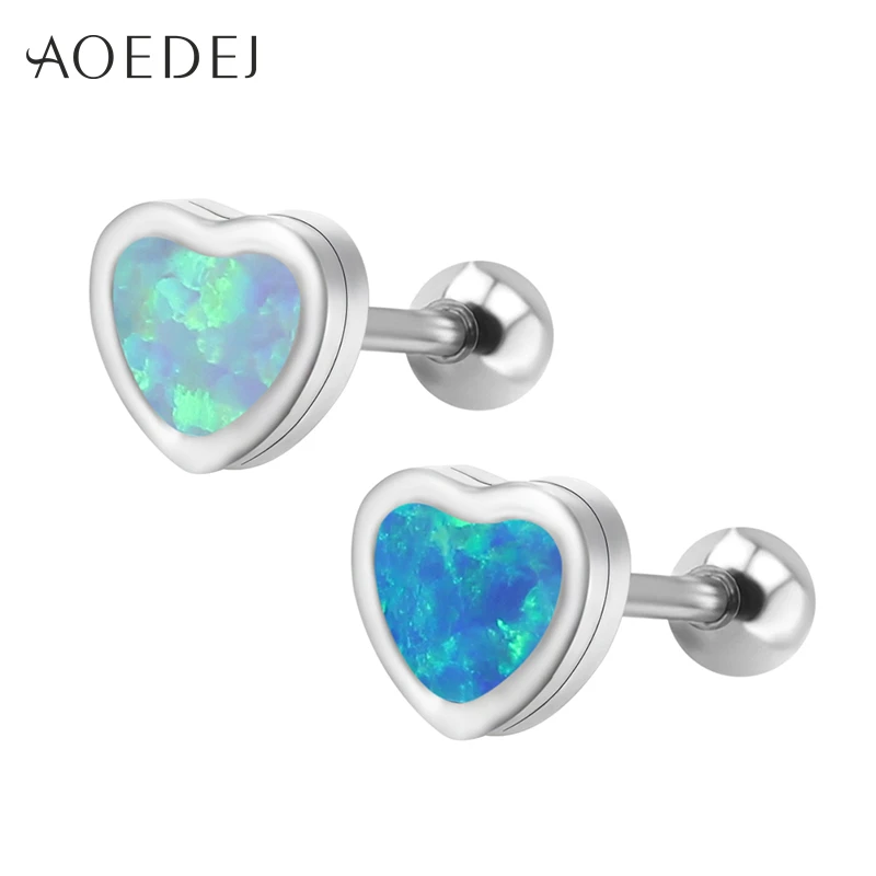 

AOEDEJ Heart Stud Earrings For Women Girls Stainless Steel White Blue Fire Opal Earrings Natural Stone Small Earrings Stars