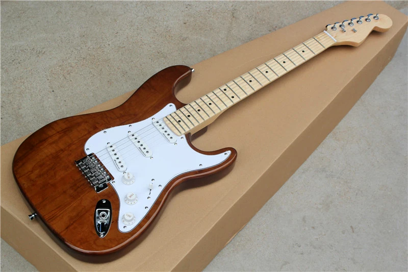 

Factory custom brown body electric guitar with SSS pickups,white pickguard,chrome hardware,can be customized