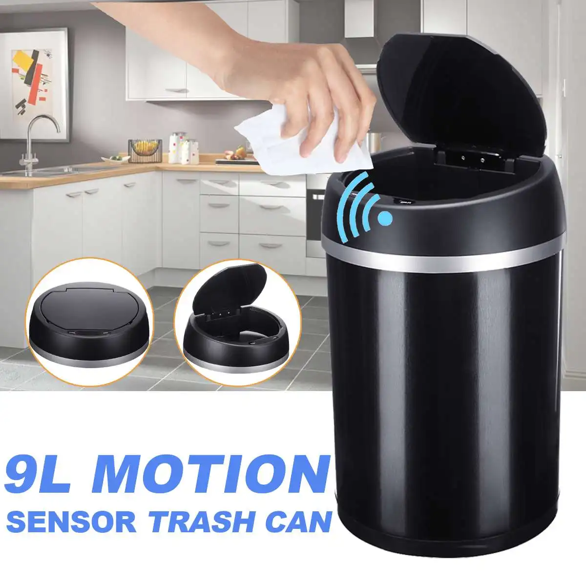

9L Automatic Sensor Dustbin Smart Sensor Trash Can Induction Waste Bin PP Plastic Eco-friendly Dustbin Household Trash Bin