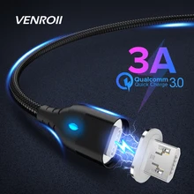 Магнитный кабель Venroii 3A Micro usb type C для быстрой зарядки type-C магнитное зарядное устройство для телефона USB C для samsung huawei P20 Xiaomi OnePlus