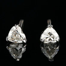 SOLID 14 К белого золота VS/h природных кубический Ziconia сердце Форма с Обручение Серьги Для женщин ювелирные изделия