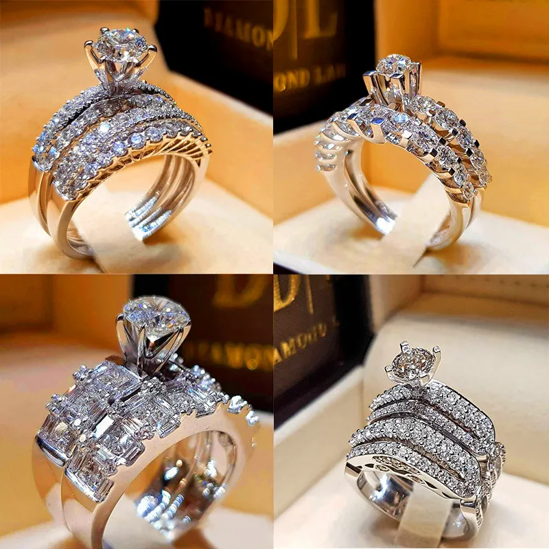 Bridal Zircon Party New Women Wedding Lady Ring Silver Plated Fashion Crystal
