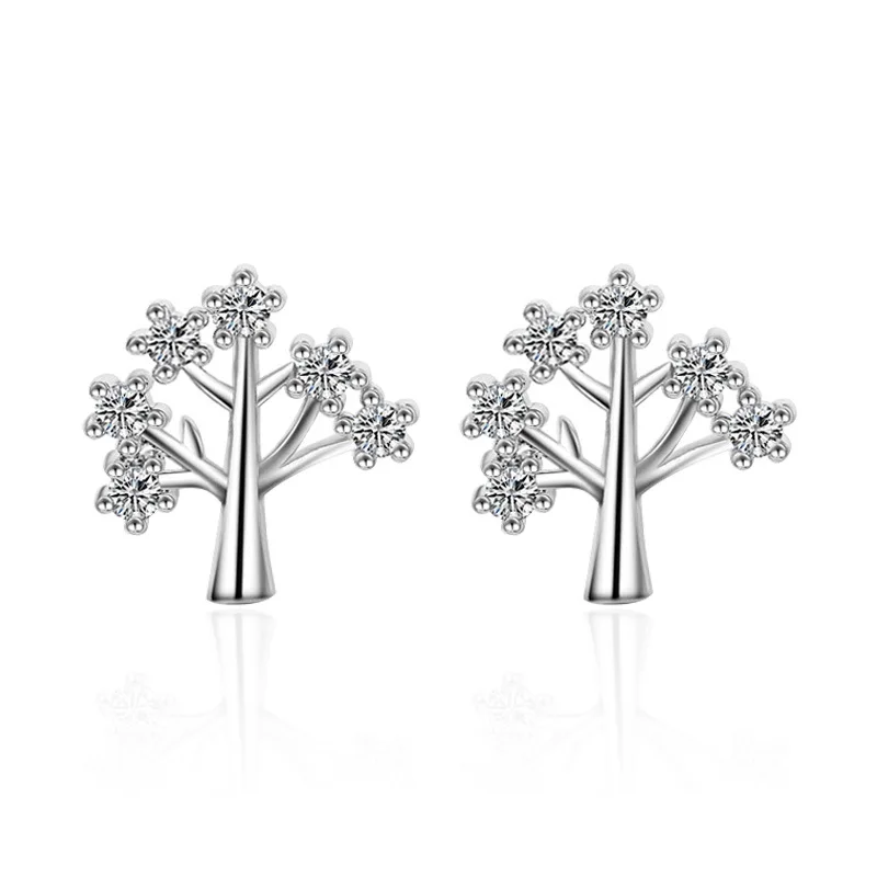 

100% 925 sterling silver fashion christmas trees girls gift wishing tree crystal stud earrings anti-allergy wholesale