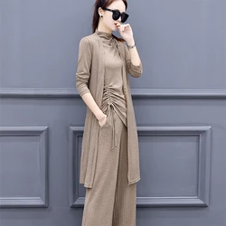 Summer Knitted Suits for Women 3 Piece Set Wide Lege Pants and Long Cardigan Coat and Vest Pullover Tops Women Plus Size Clothes Summer Knitted Suits for Women 3 Piece Set Wide Lege Pants and Long Cardigan Coat and Vest Pullover Tops Women Plus Size Clothes