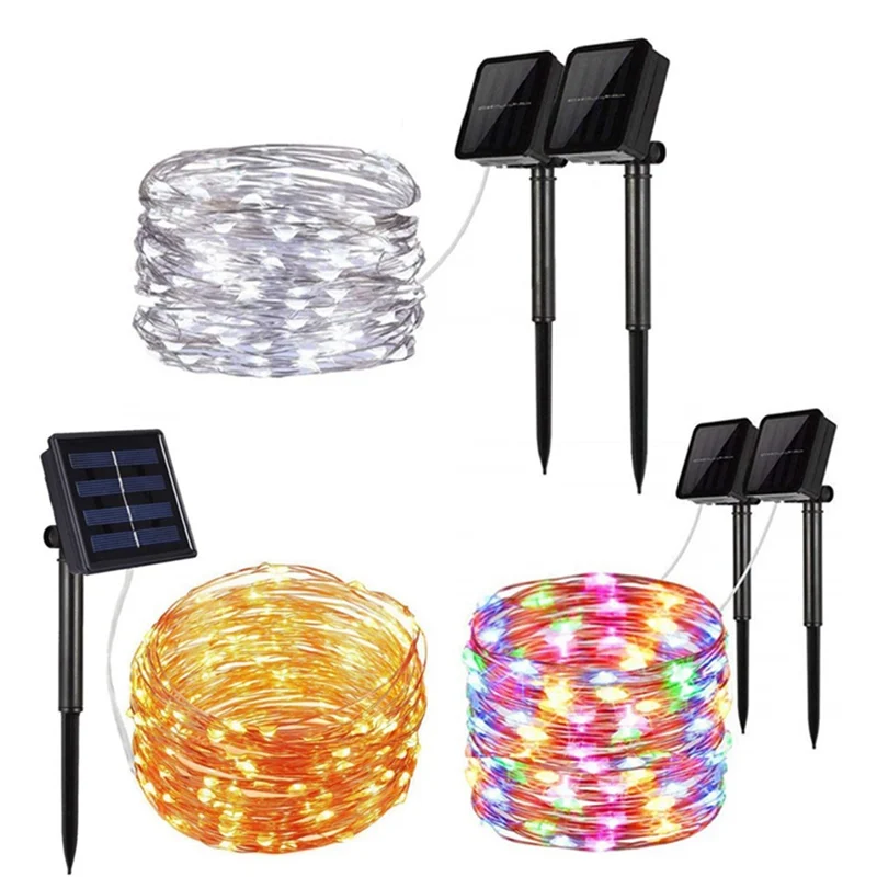 

100/200 led solar LED Light Waterproof LED Copper Wire String Holiday Outdoor led strip Christmas Party Wedding Decoration
