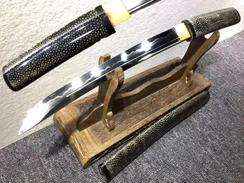 

Real Ray Skin Handmade Tanto Japanese Wakizashi Sword Samurai Katana Clay Tempered T10 Steel Razor Sharp Blade Full Tang