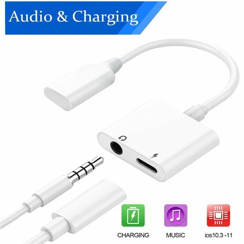 

New 2 in 1 Charger Listening Adapter For iphone X 8 Plus Charging Adapter 3.5mm Headphone Jack Charger Splitter Cord For IPod