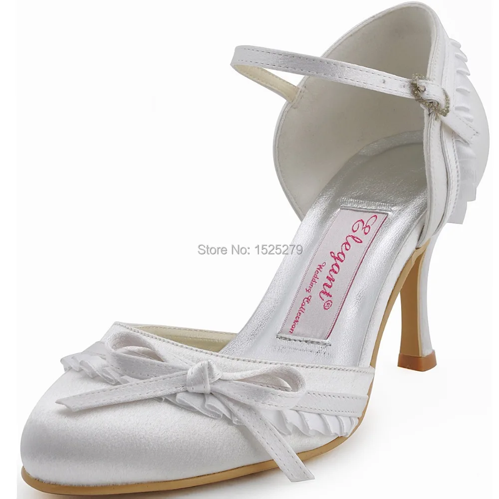 

EP11070 White Red Ivory Women Mary-jane High Heels 3'' Bridal Party Pumps Bow Ruffled Satin Buckles Wedding Bride Dress Shoes