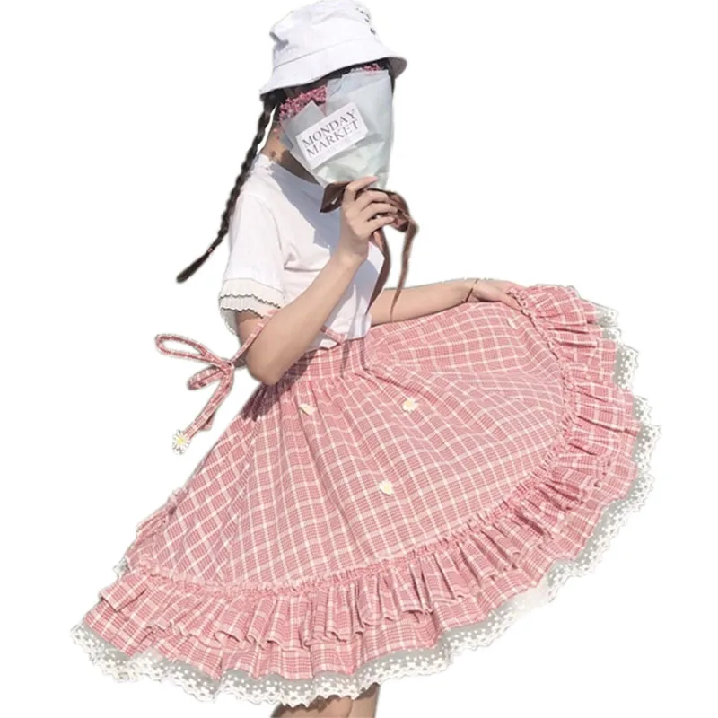 Jupe Denim Lolita Kawaii - Style Y2K Taille Haute Avec Dentelle Et Nœud