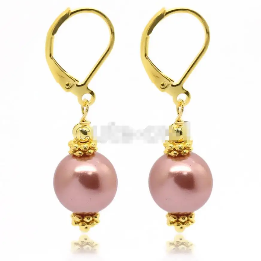 

Hot sale new Style >>>>10mm Genuine Pink South Sea Shell Pearl 18KGP Leverbacks Earrings AAA
