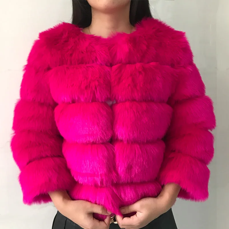 Новое поступление, элегантное пальто из искусственного меха, пушистая куртка, зимние женские толстые теплые пальто из искусственного меха, верхняя одежда, куртка из искусственного меха LJLS011 - Цвет: rose