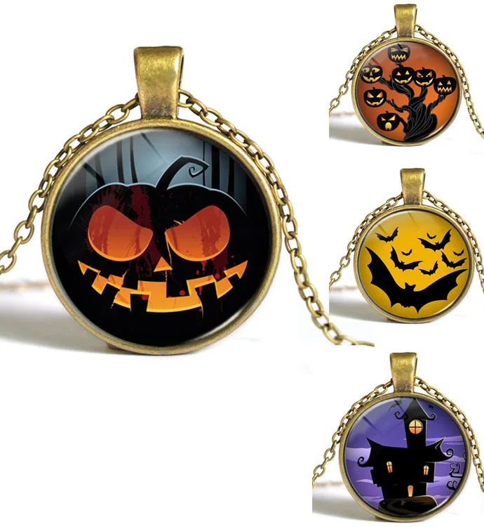 Vintage Antique Silver Jewelry Halloween Pumpkin Necklace & Pendants