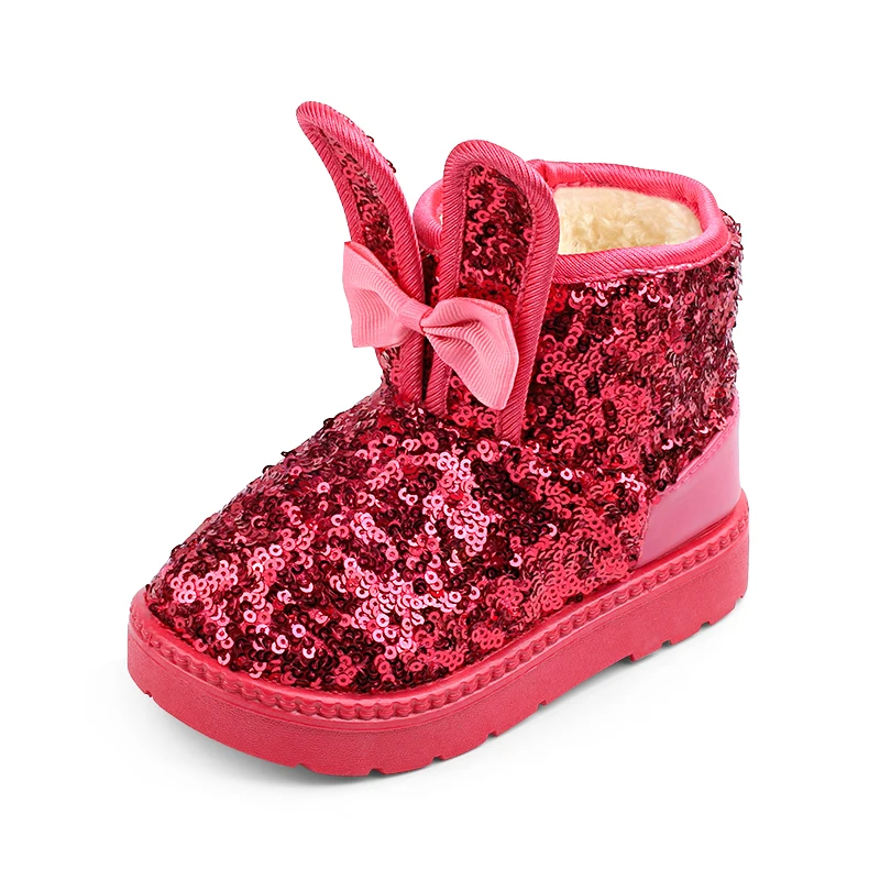 

GNORNIL Kids Boots 2019 Winter Fashion Sequin Bling Bling Children Snow Boots Girls Princess Bow Bunny Baby Warm Plush Girl Boot
