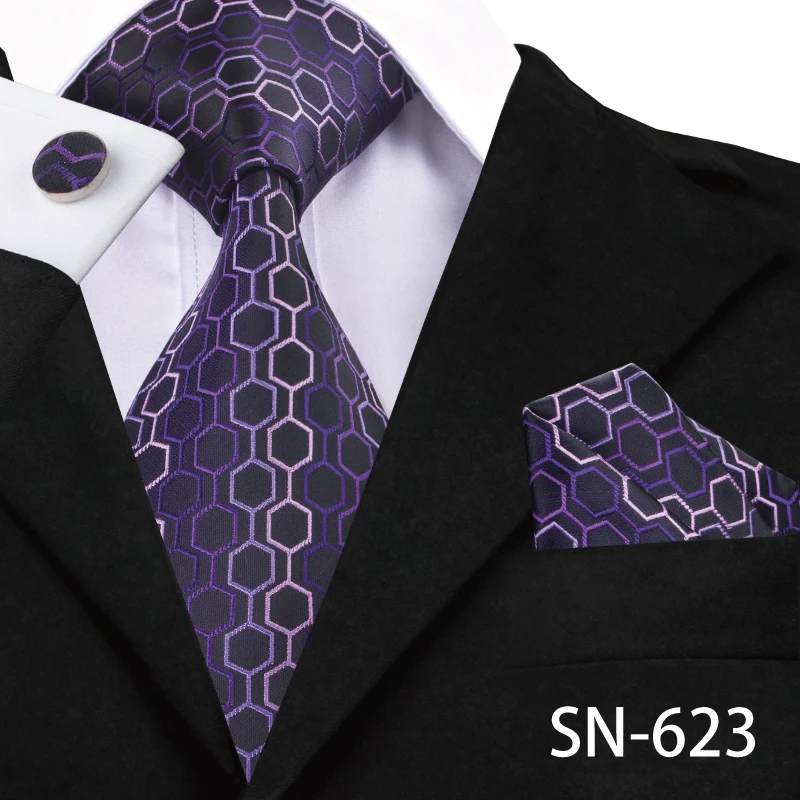 SN-623 Hi-Tie, роскошные шелковые фиолетовые галстуки с цветочным узором пейсли для мужчин, набор галстуков и носовых платков, модные дизайнерские деловые свадебные мужские галстуки - Цвет: SN-623