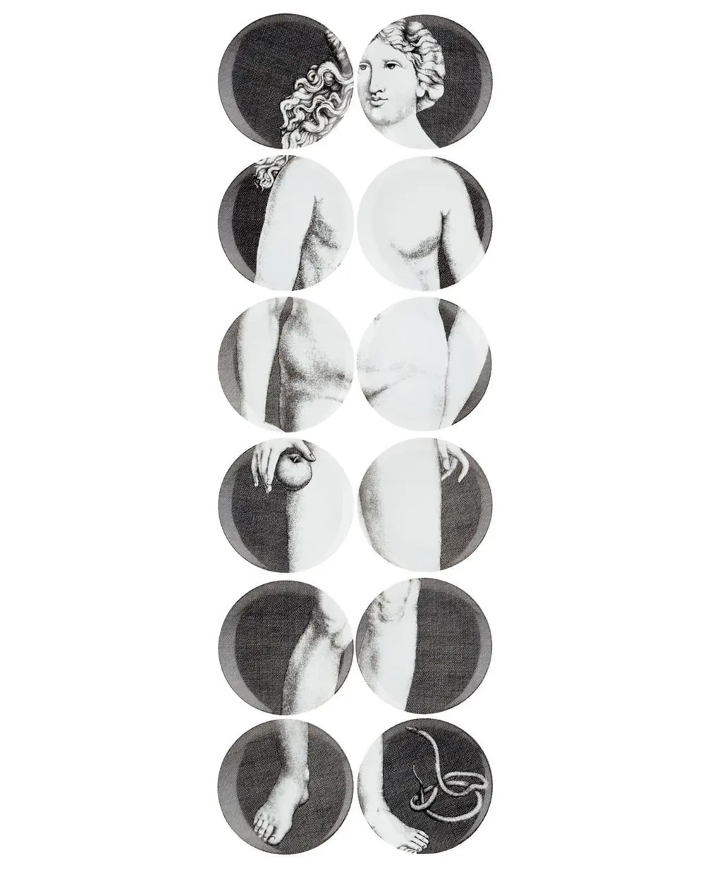 

8-Inch Fashion Style Italy Designer Fornasetti Plate Decorative Hanging Plates Adam and Eve Printed Porcelain Plate 12 Pieces