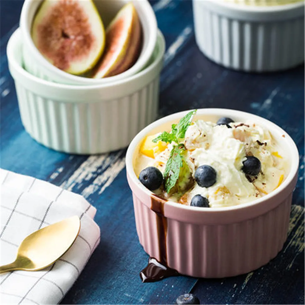 

Ceramic Souffle Baking Cup Baking Mold Microwave Oven Round Special Baking Bowl Pudding Yogurt Dessert Cups Tableware 2 Sizes