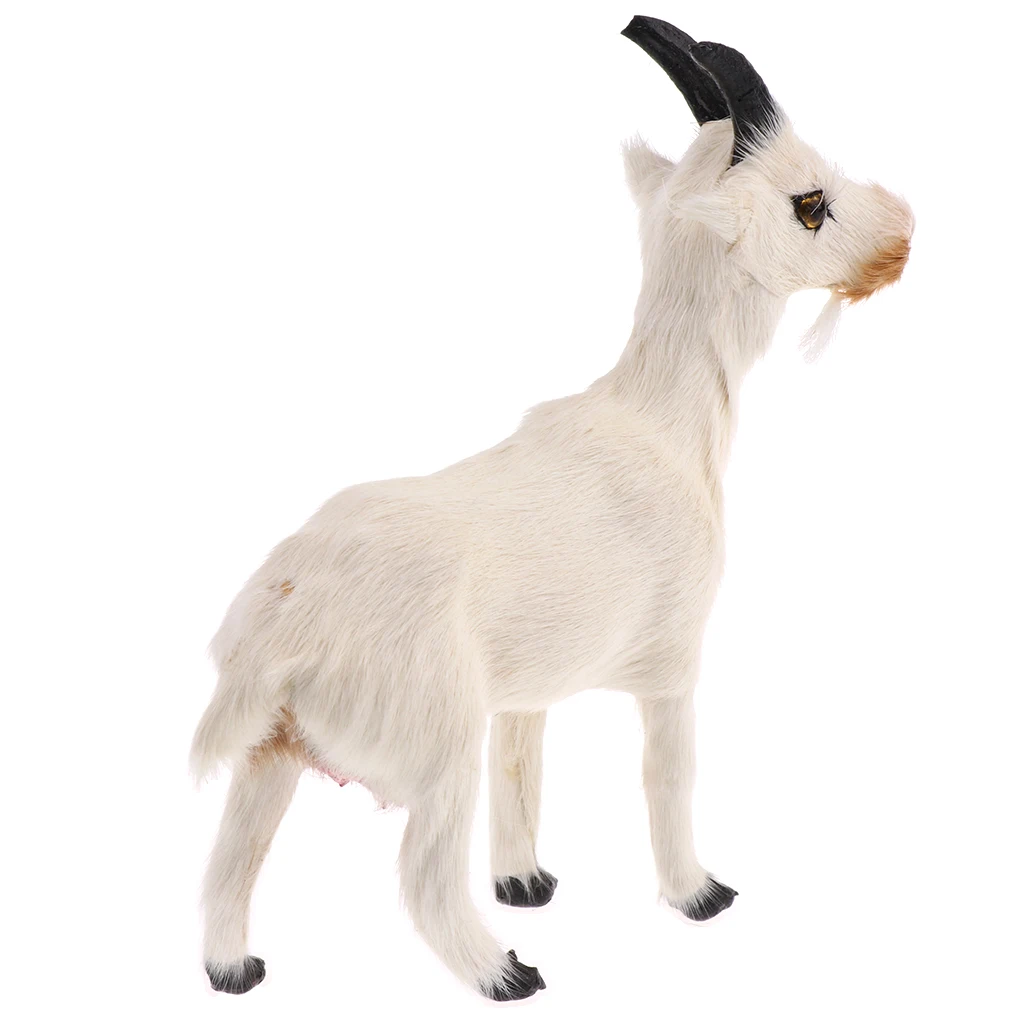 Realistic Faux Fur Stanidng Goat Animal Model Figures Home Decoration
