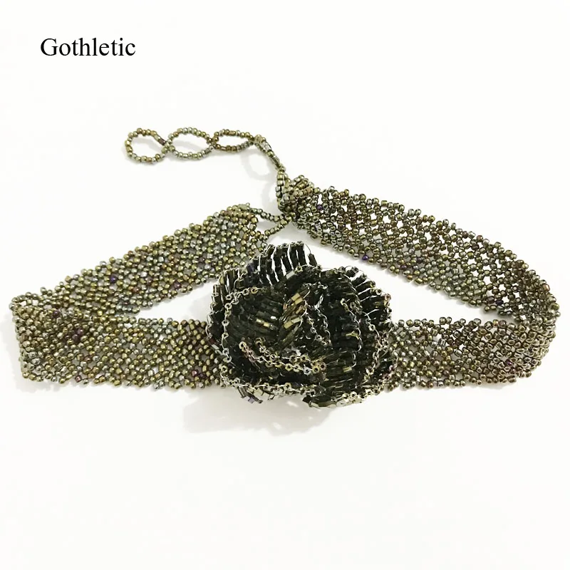 

Gothletic Brand 100% Handmade Seed Bead Choker Rose Flower Collar Necklace for Women Fashion Jewelry