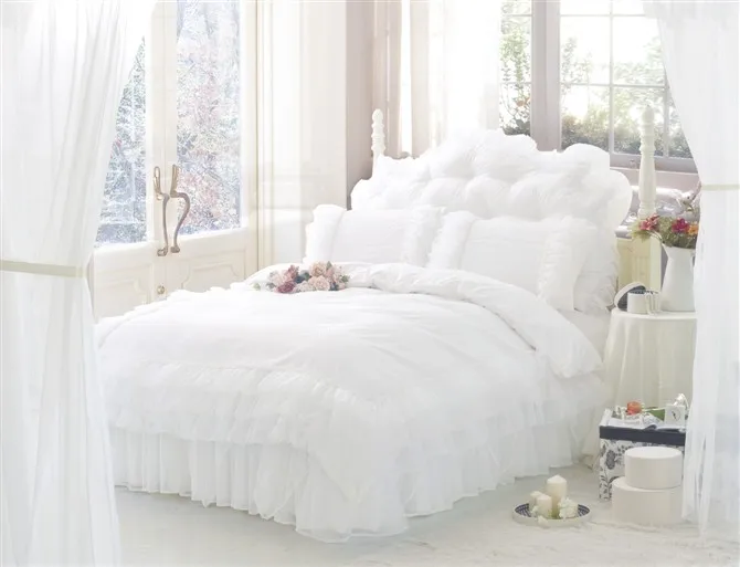 

Korean Style Princess Lace Bedding Sets 100% cotton queen King Size 4pcs Bedclothes Bed Linen Bedskirt Duvet Cover